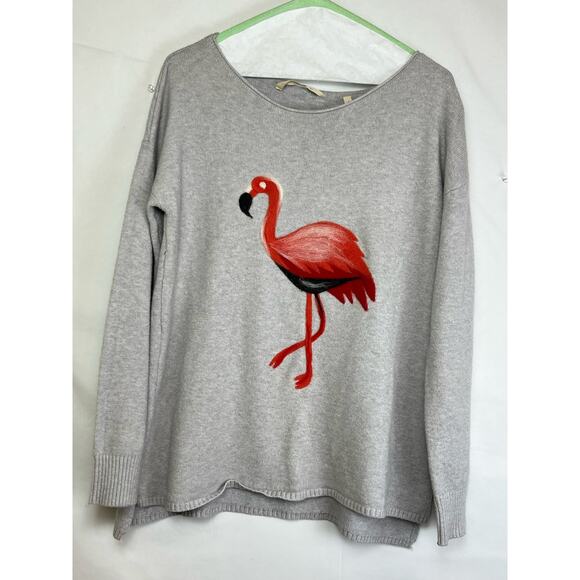 Soft Surroundings Womens Small Tan Long Sleeve Pink Flamingo Embellished Sweater - Picture 1 of 9